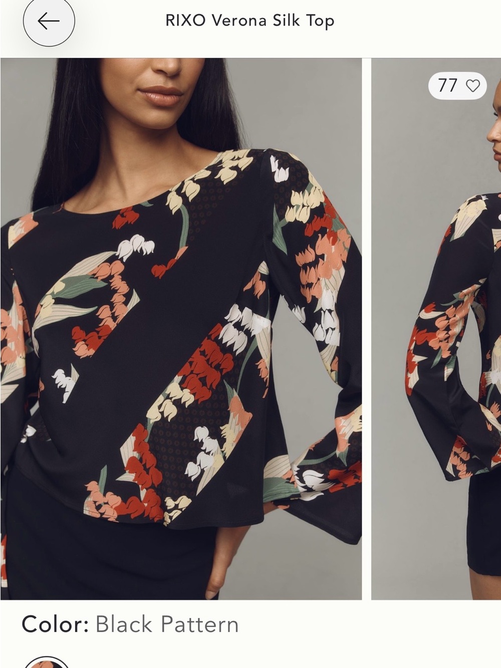 RIXO silk  Black  Floral Blouse with Pink, Red, Cream and Green Accents